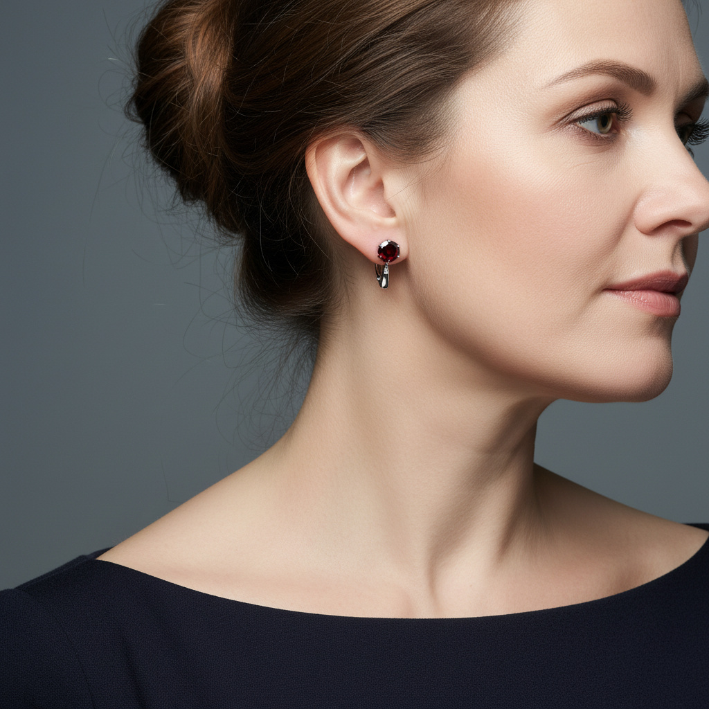 Серьги гранат альмандин Индия (серебро 925 пр. родир. бел.) огранка