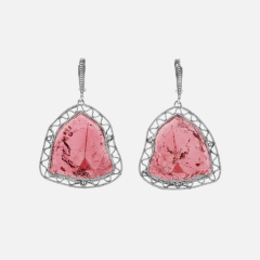 Серьги турмалин розовый (рубеллит) Россия (нейзильбер)