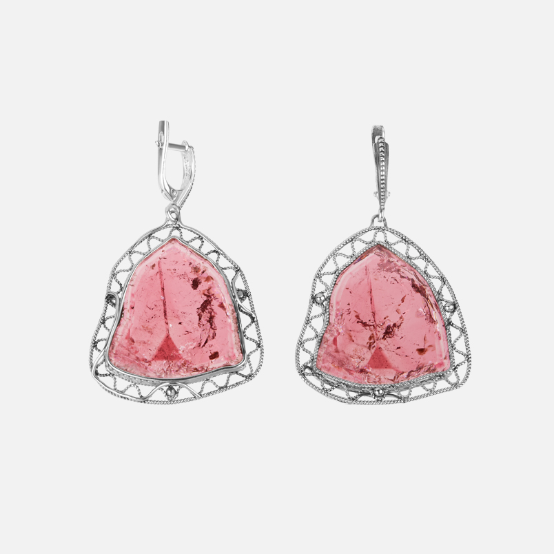 Серьги турмалин розовый (рубеллит) Россия (нейзильбер)