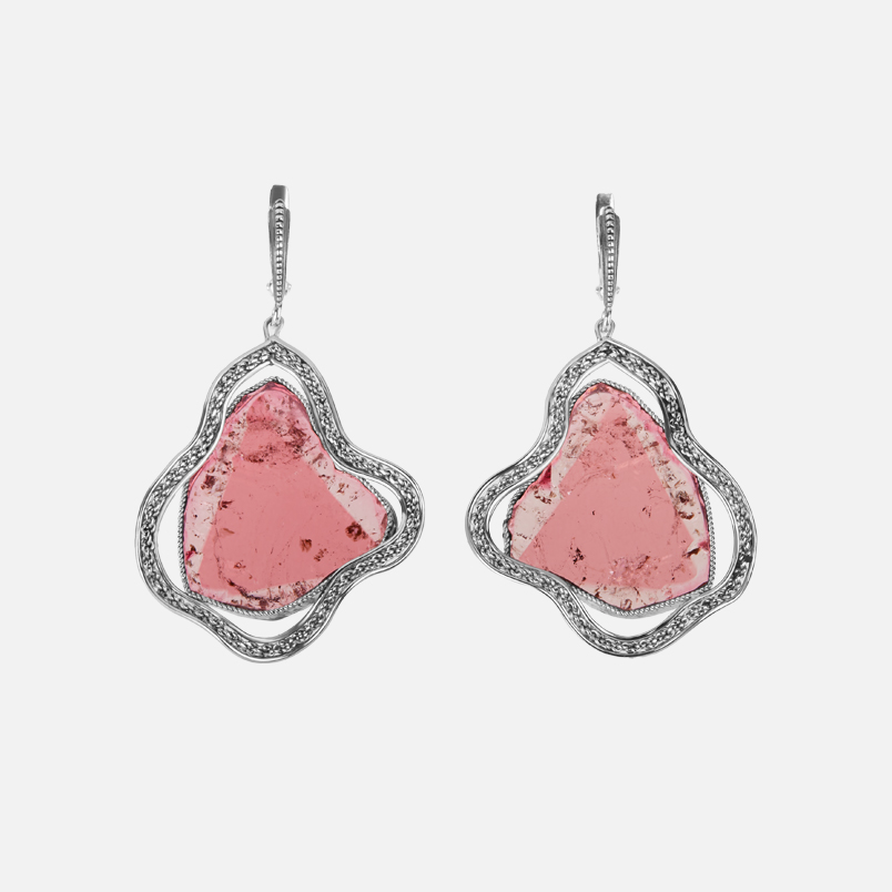 Серьги турмалин розовый (рубеллит) Россия (нейзильбер)