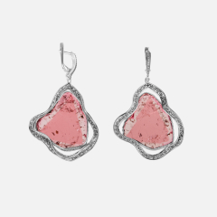 Серьги турмалин розовый (рубеллит) Россия (нейзильбер)
