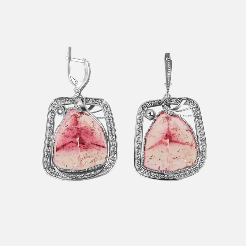 Серьги турмалин розовый (рубеллит) Россия (нейзильбер)
