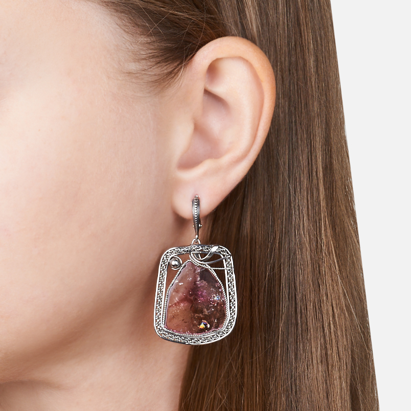 Серьги турмалин розовый (рубеллит) Россия (нейзильбер)