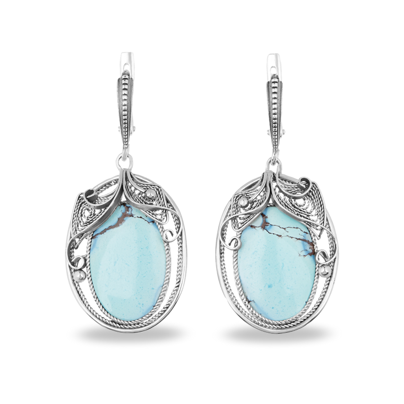 Серьги бирюза Казахстан (нейзильбер)