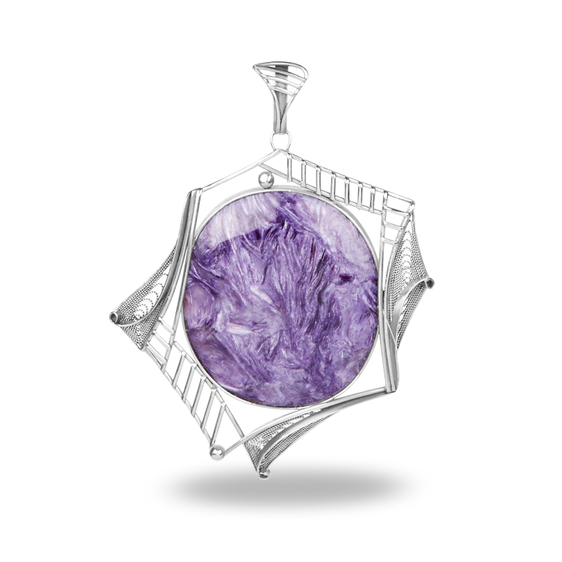 Кулон чароит Россия (нейзильбер) 8 см