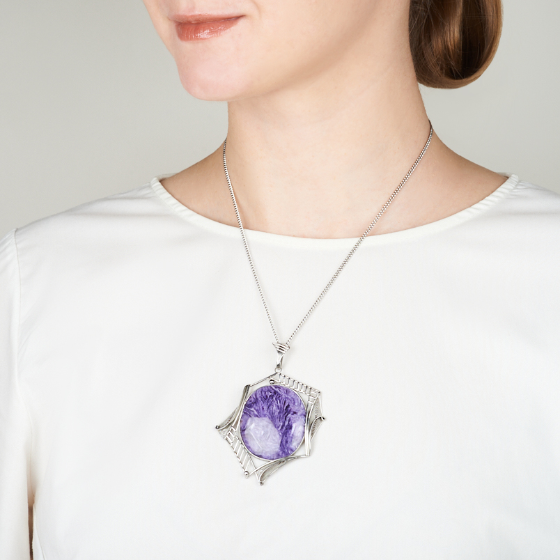 Кулон чароит Россия (нейзильбер) 8 см