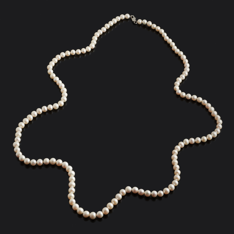 Бусы жемчуг белый Гонконг (биж. сплав) длинные 124 см