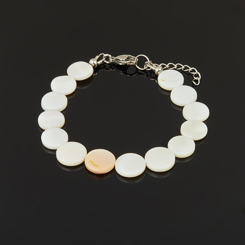 Браслет перламутр белый Индонезия (сталь хир.) 17&nbsp;см (+3&nbsp;см)