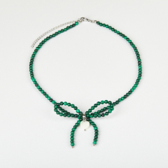 Бусы малахит Конго (сталь хир.) (колье) 4 мм 44 см (+7 см)