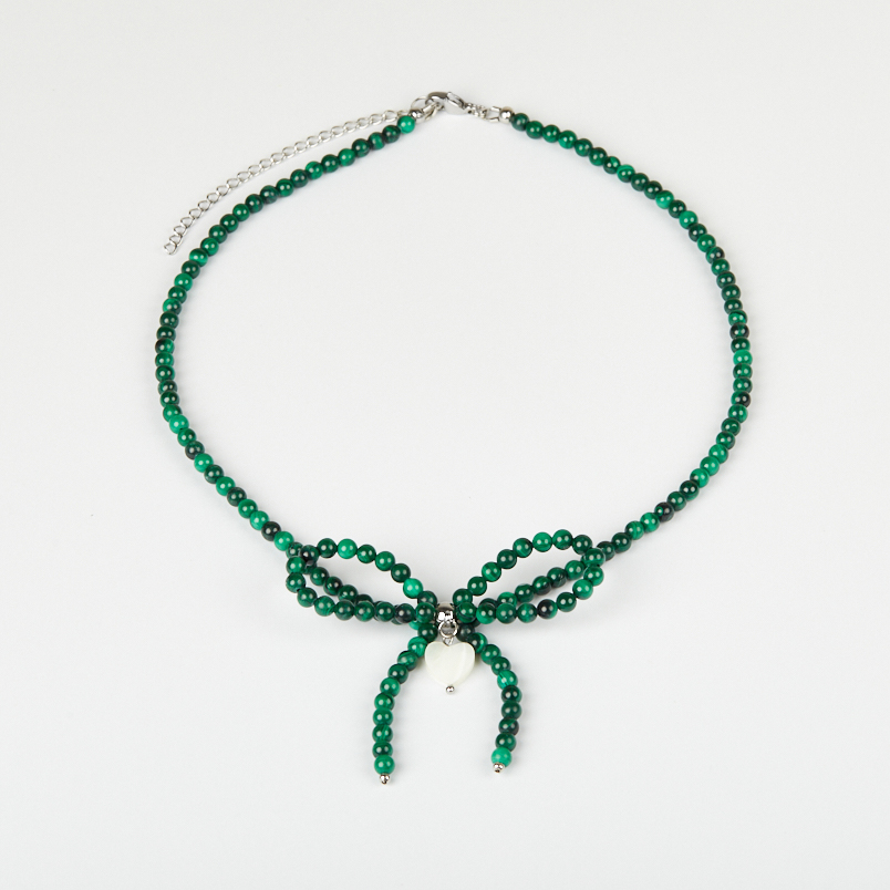 Бусы малахит Конго (сталь хир.) (колье) 4 мм 44 см (+7 см)