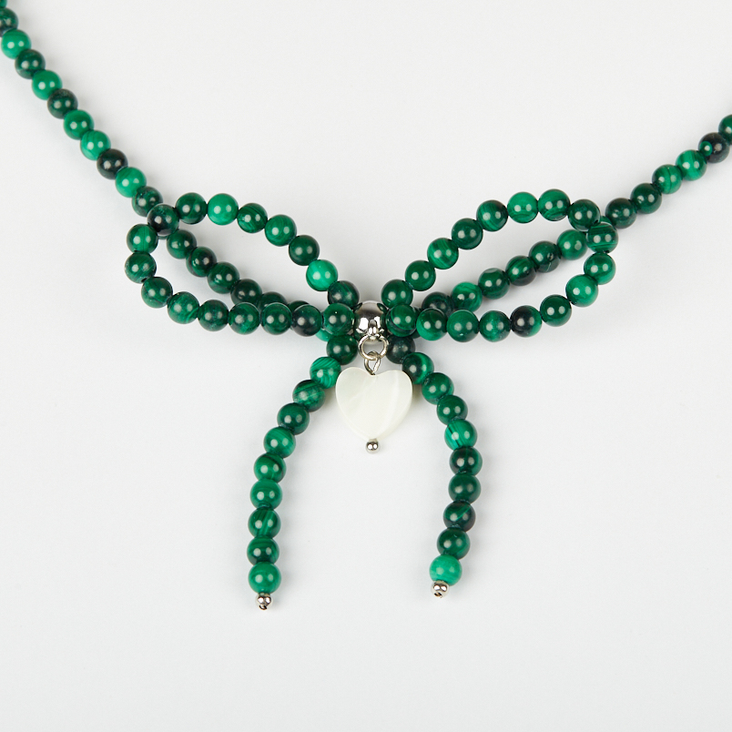 Бусы малахит Конго (сталь хир.) (колье) 4 мм 44 см (+7 см)