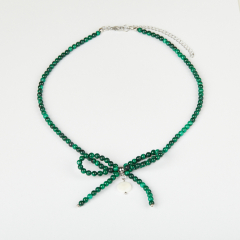 Бусы малахит Конго (сталь хир.) (колье) 4 мм 44 см (+7 см)