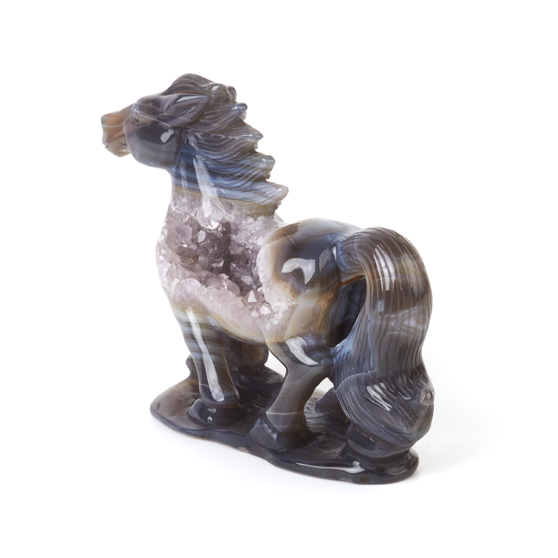 Лошадка микс агат, аметист 14 см