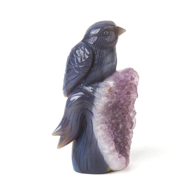 Птица микс агат, аметист 15 см