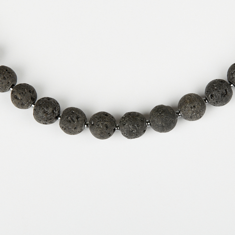 Бусы вулканическая лава Бразилия (сталь хир.) 6 мм 46 см (+7 см)