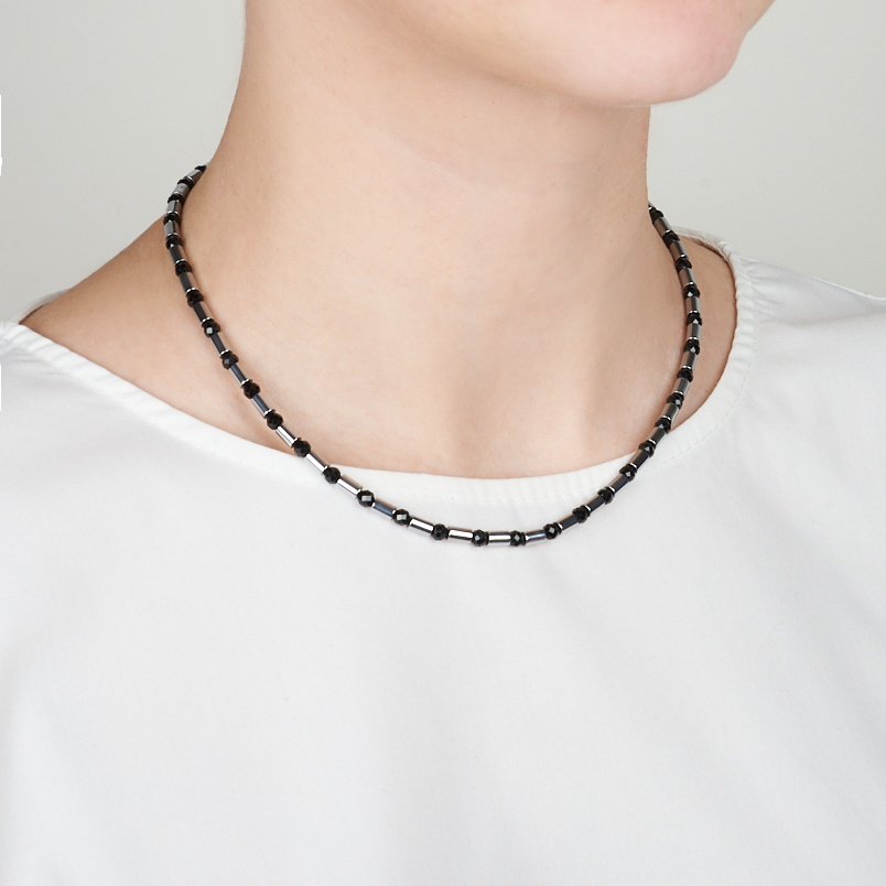 Бусы микс гематит, турмалин (сталь хир.) 4 мм 46 см (+7 см)