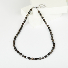 Бусы микс гематит, обсидиан (сталь хир.) 46 см (+7 см)