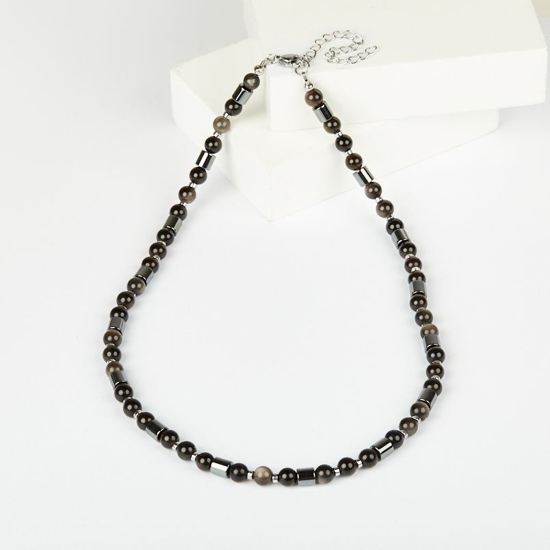 Бусы микс гематит, обсидиан (сталь хир.) 46 см (+7 см)