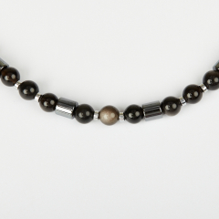 Бусы микс гематит, обсидиан (сталь хир.) 46 см (+7 см)