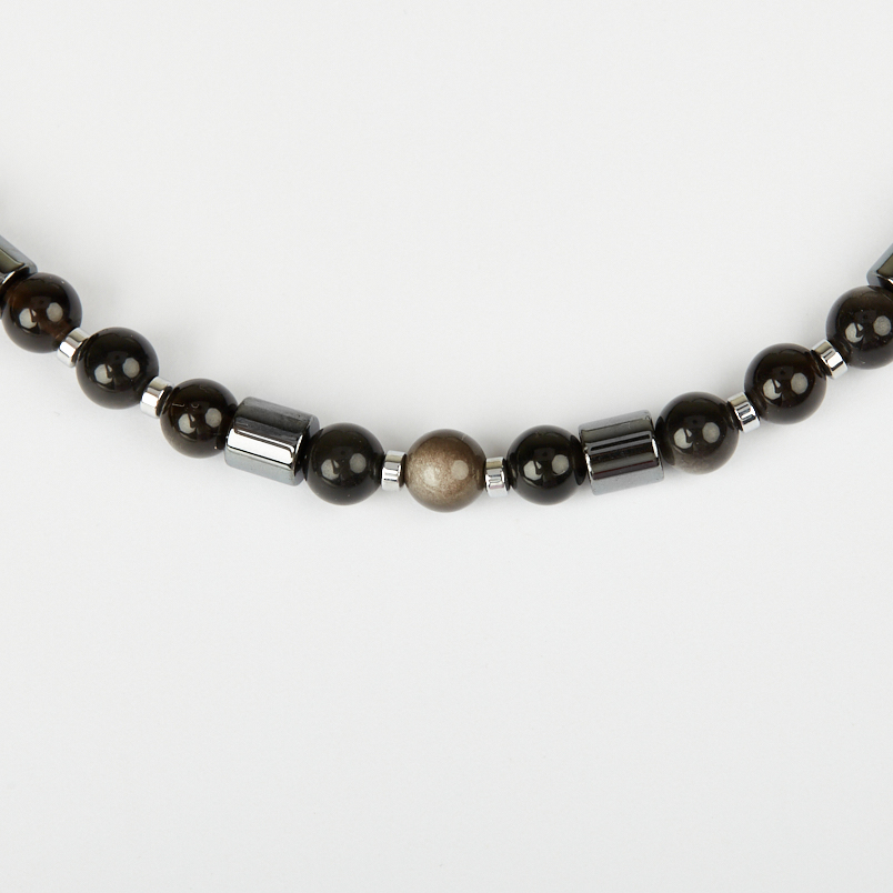 Бусы микс гематит, обсидиан (сталь хир.) 46 см (+7 см)