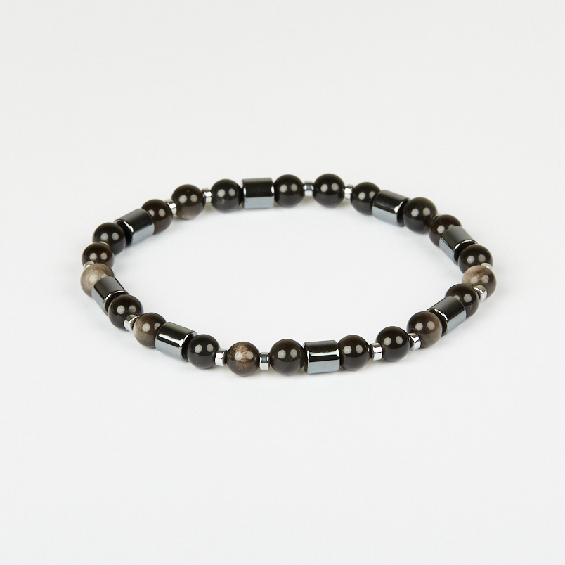 Браслет микс гематит, обсидиан 20 см