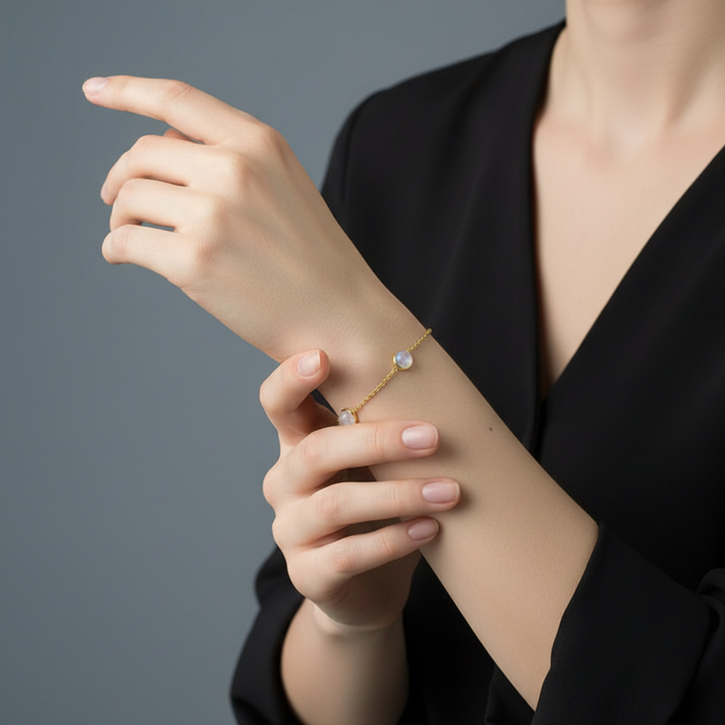 Браслет микс лунный камень, розовый кварц (латунь позолота) огранка 17&nbsp;см (+2&nbsp;см)