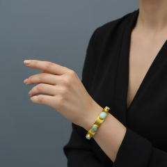 Браслет бирюза Тибет огранка 18 см (регулируемый) (латунь позолота)