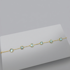 Браслет аквамарин Бразилия (латунь позолота) огранка 8 мм 16 см (+2 см)