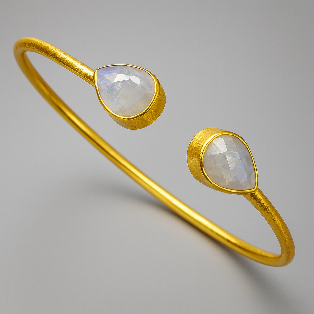 Браслет лунный камень (адуляр) Индия (латунь позолота) огранка 18 см (регулируемый)