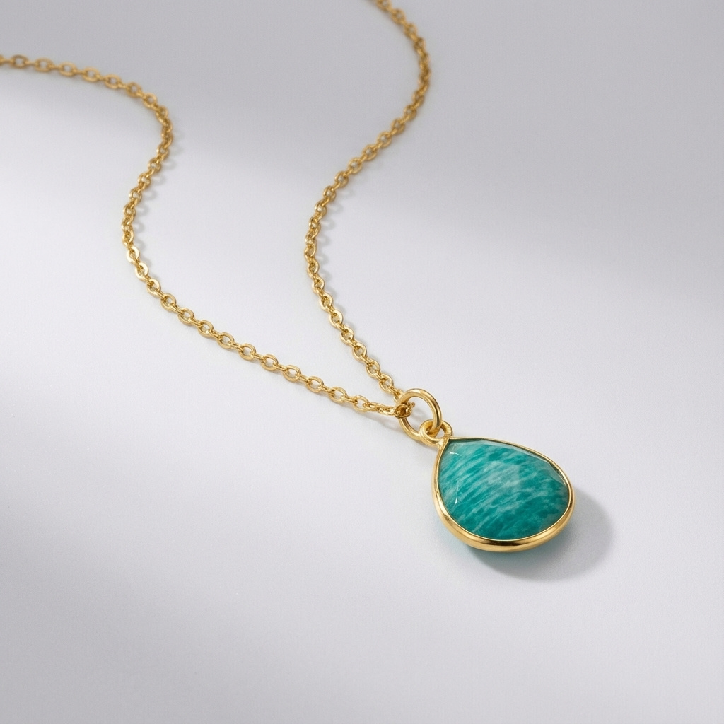 Бусы амазонит Перу (латунь позолота) (цепочка) огранка 46&nbsp;см (+3&nbsp;см)