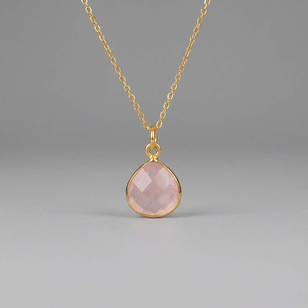 Бусы розовый кварц Бразилия (латунь позолота) (цепочка) огранка 45 см (+3 см)