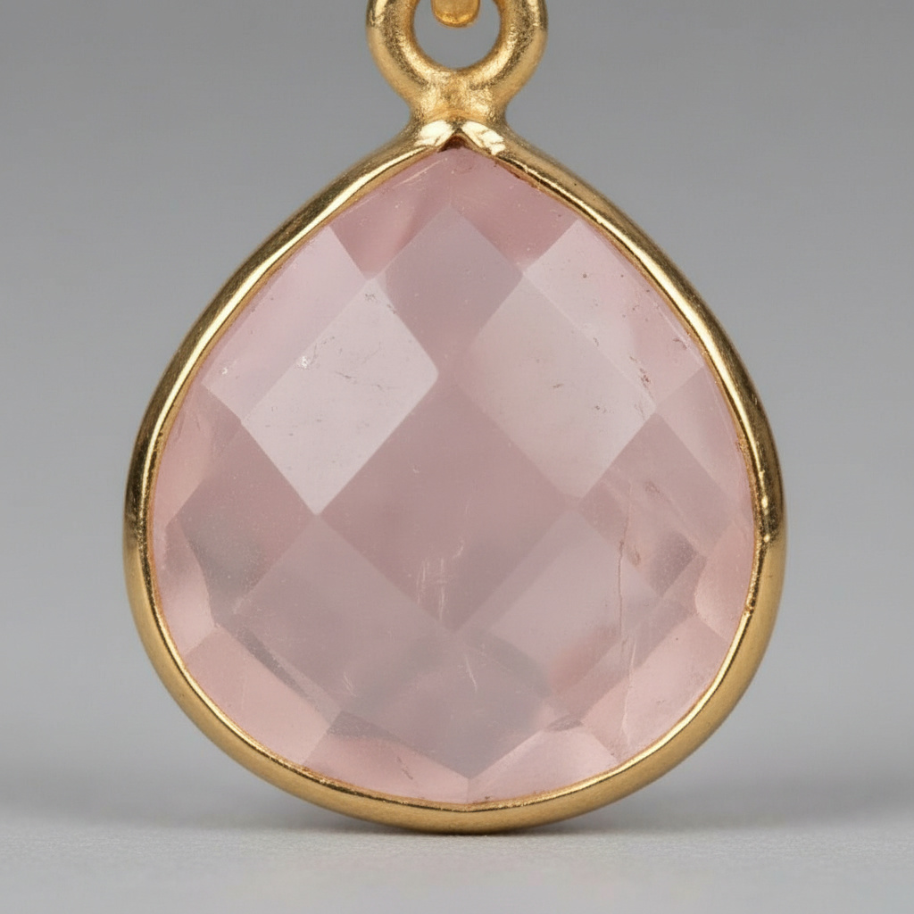 Бусы розовый кварц Бразилия (латунь позолота) (цепочка) огранка 45 см (+3 см)