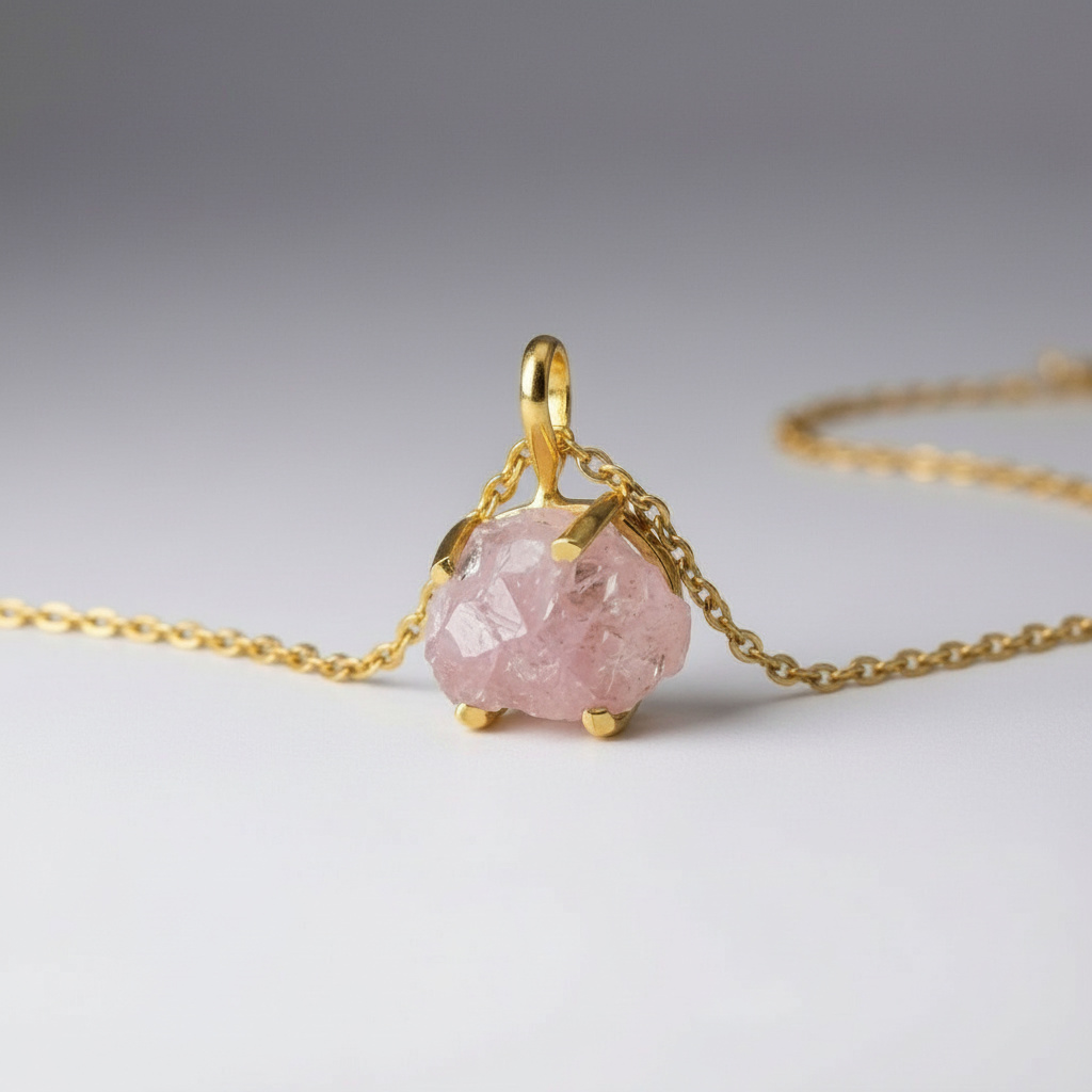 Бусы розовый кварц Бразилия (цепочка) 42&nbsp;см (+4&nbsp;см) (латунь позолота)