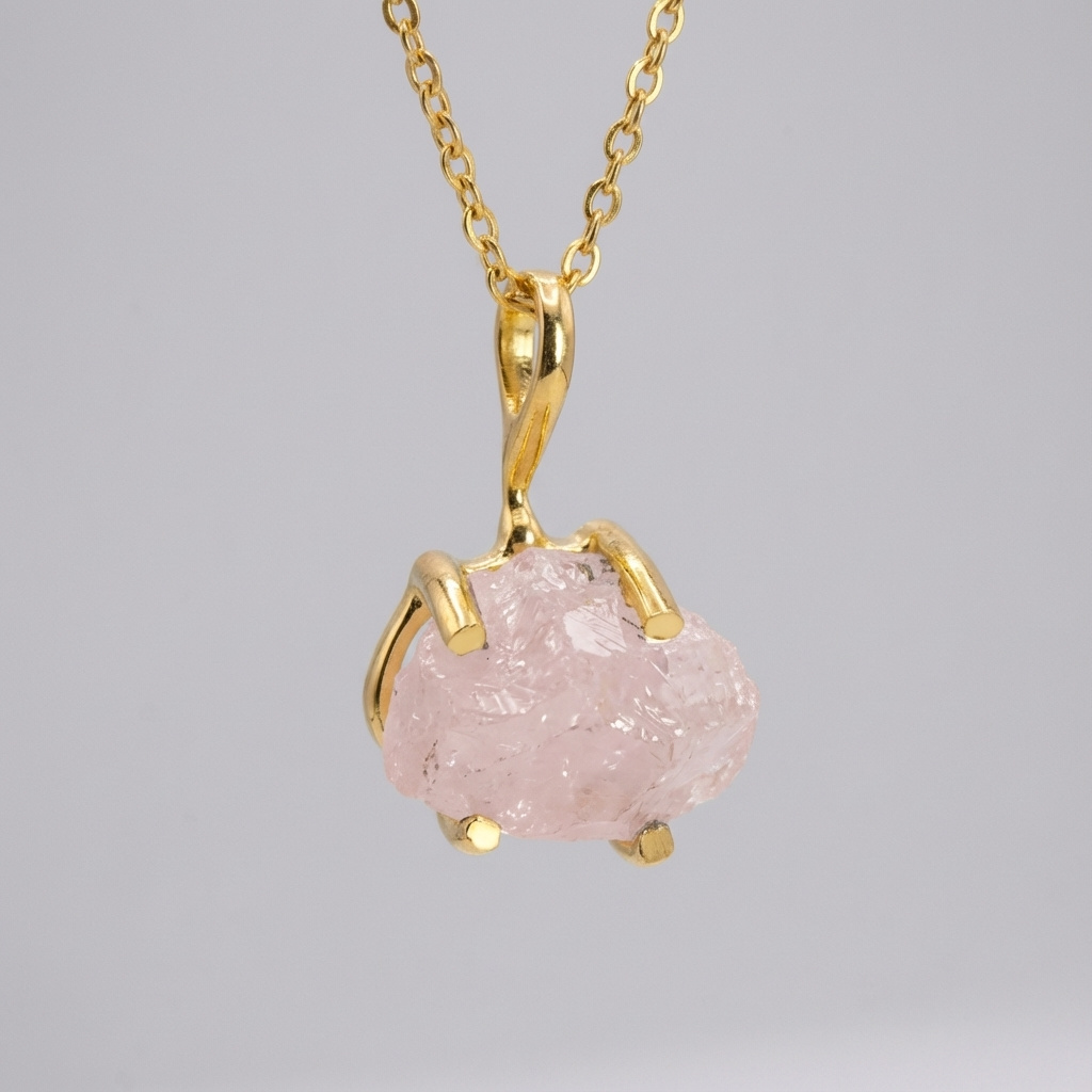 Бусы розовый кварц Бразилия (цепочка) 42&nbsp;см (+4&nbsp;см) (латунь позолота)