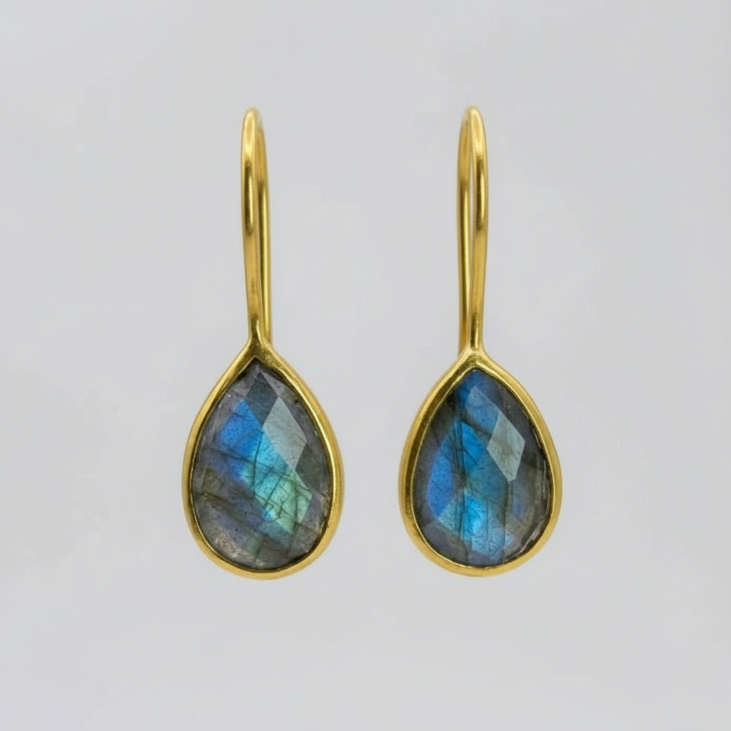 Серьги лабрадор Мадагаскар (латунь позолота) огранка