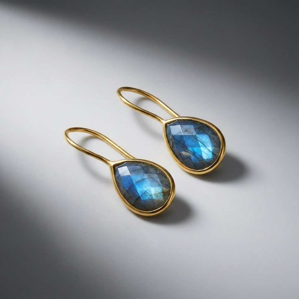 Серьги лабрадор Мадагаскар (латунь позолота) огранка