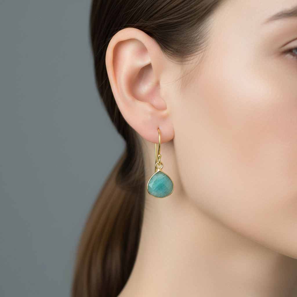 Серьги амазонит Перу (латунь позолота) огранка