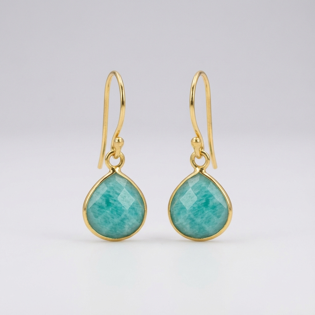 Серьги амазонит Перу (латунь позолота) огранка