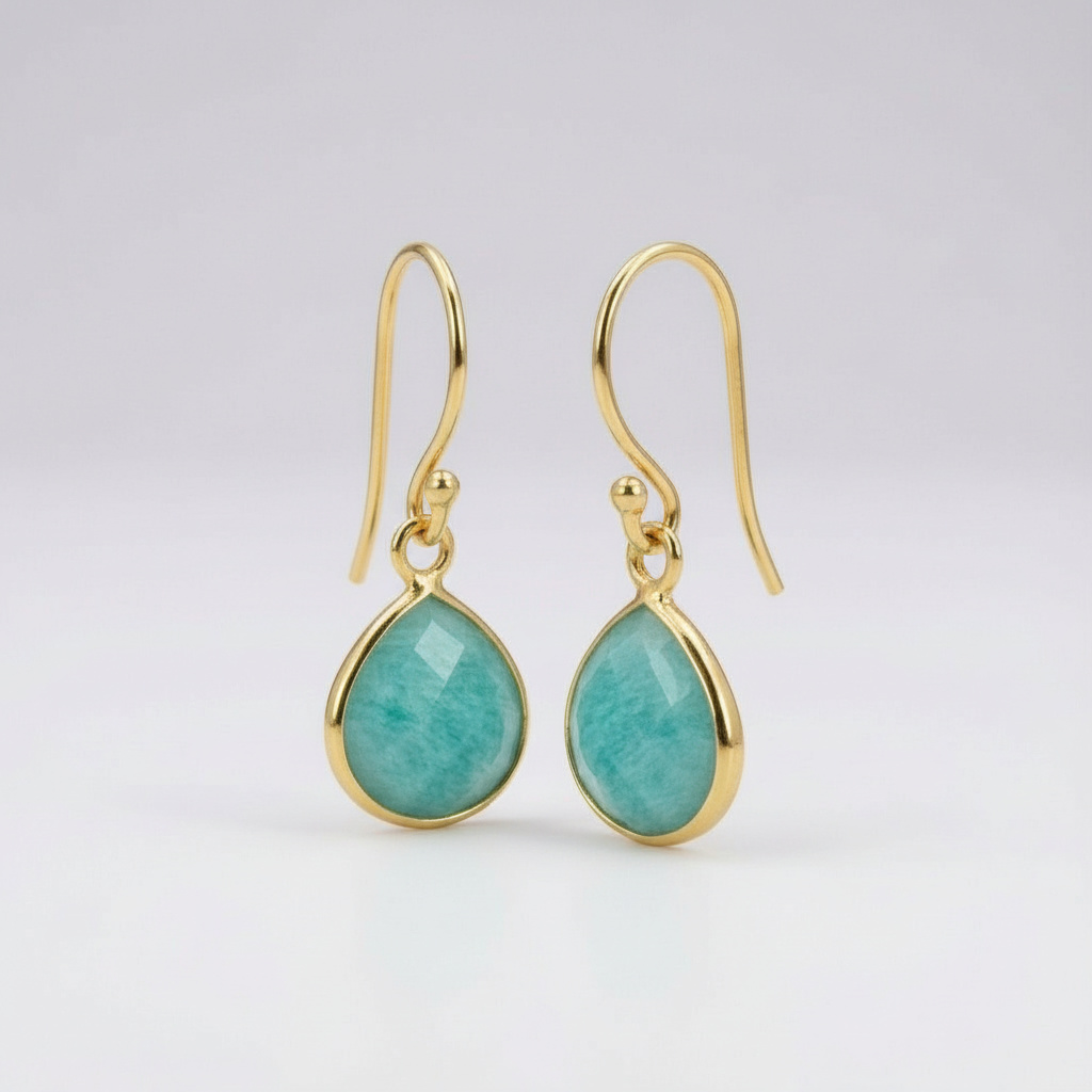 Серьги амазонит Перу (латунь позолота) огранка