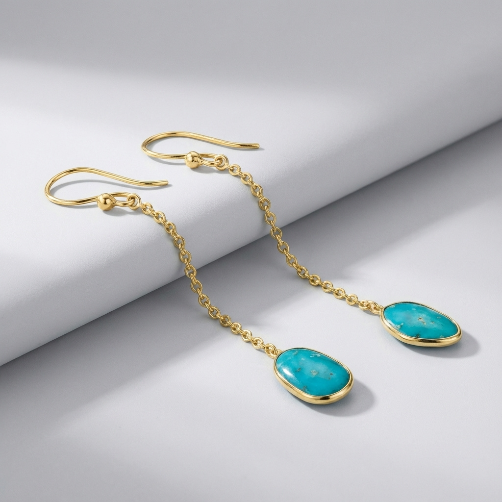Серьги бирюза Тибет (латунь позолота)