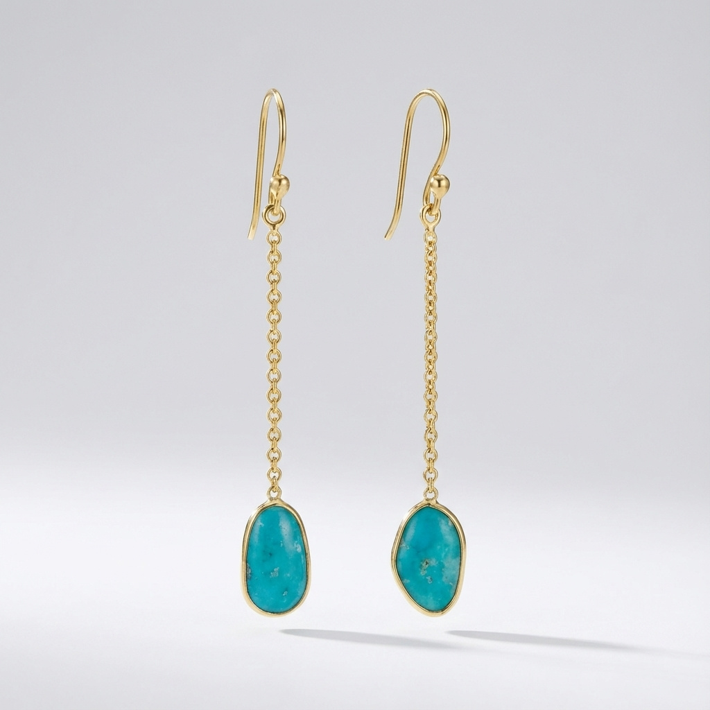 Серьги бирюза Тибет (латунь позолота)