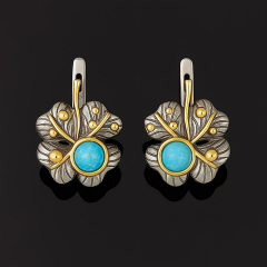 Серьги бирюза Тибет (серебро 925 пр. позолота, родир. черн.)