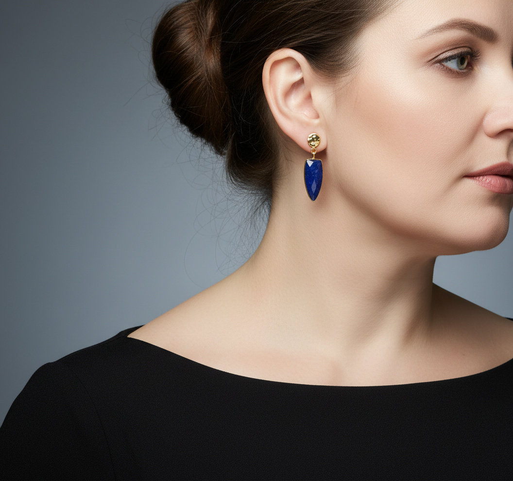 Серьги лазурит Афганистан (латунь позолота) пуссеты огранка