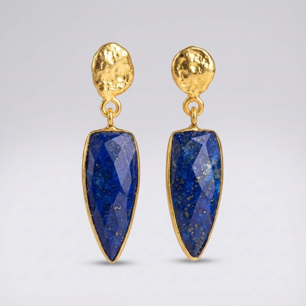Серьги лазурит Афганистан (латунь позолота) пуссеты огранка