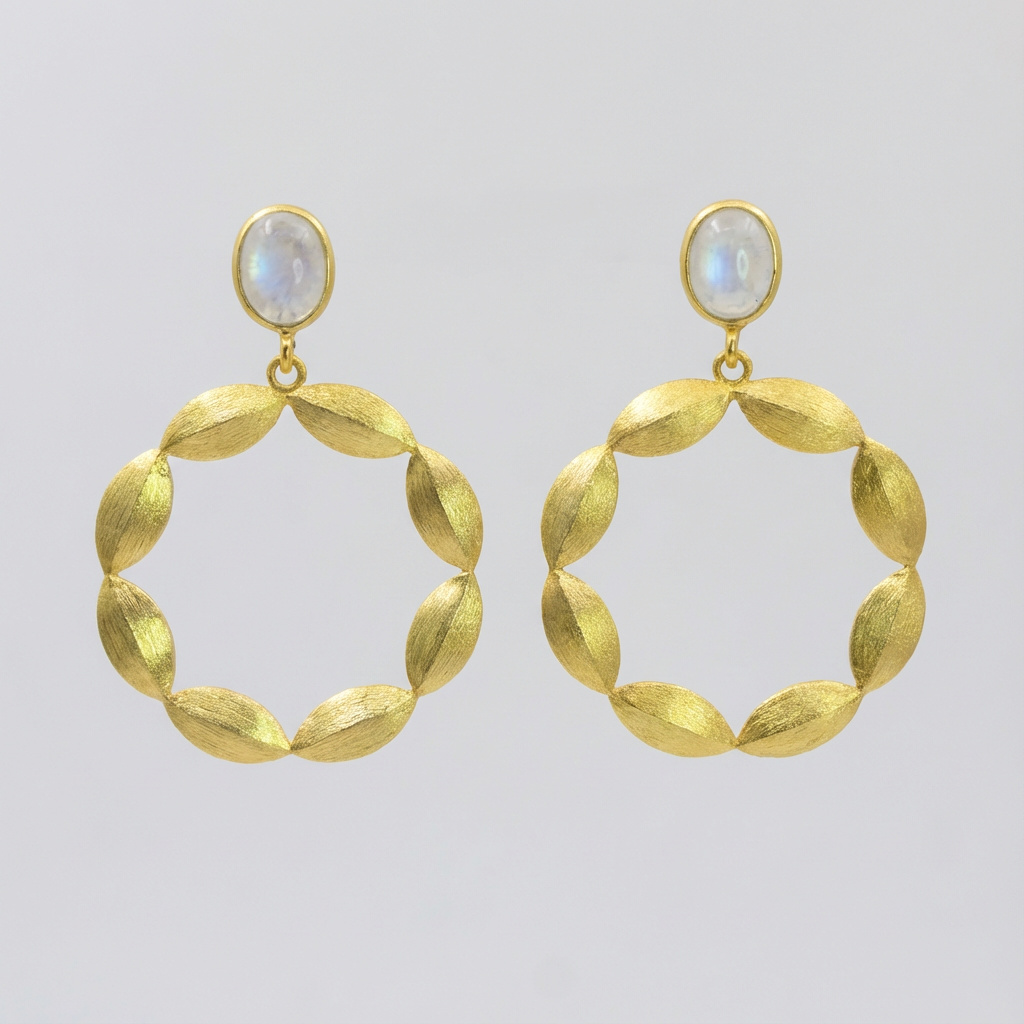 Серьги лунный камень (адуляр) Индия (латунь позолота)