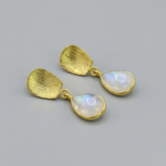 Серьги лунный камень (адуляр) Индия (латунь позолота)
