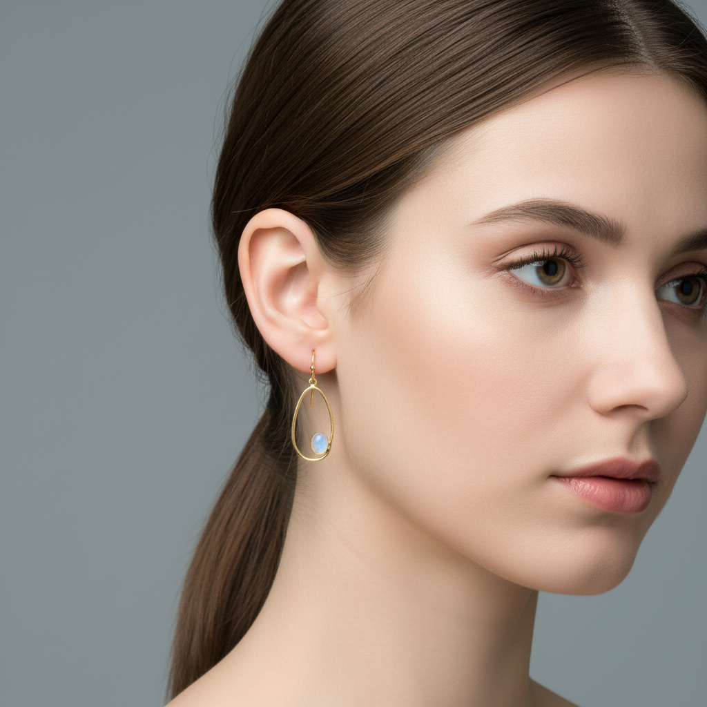 Серьги лунный камень (адуляр) Индия (латунь позолота)