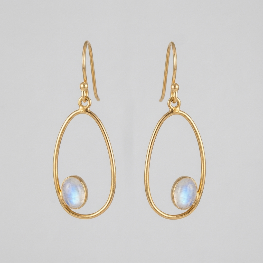 Серьги лунный камень (адуляр) Индия (латунь позолота)