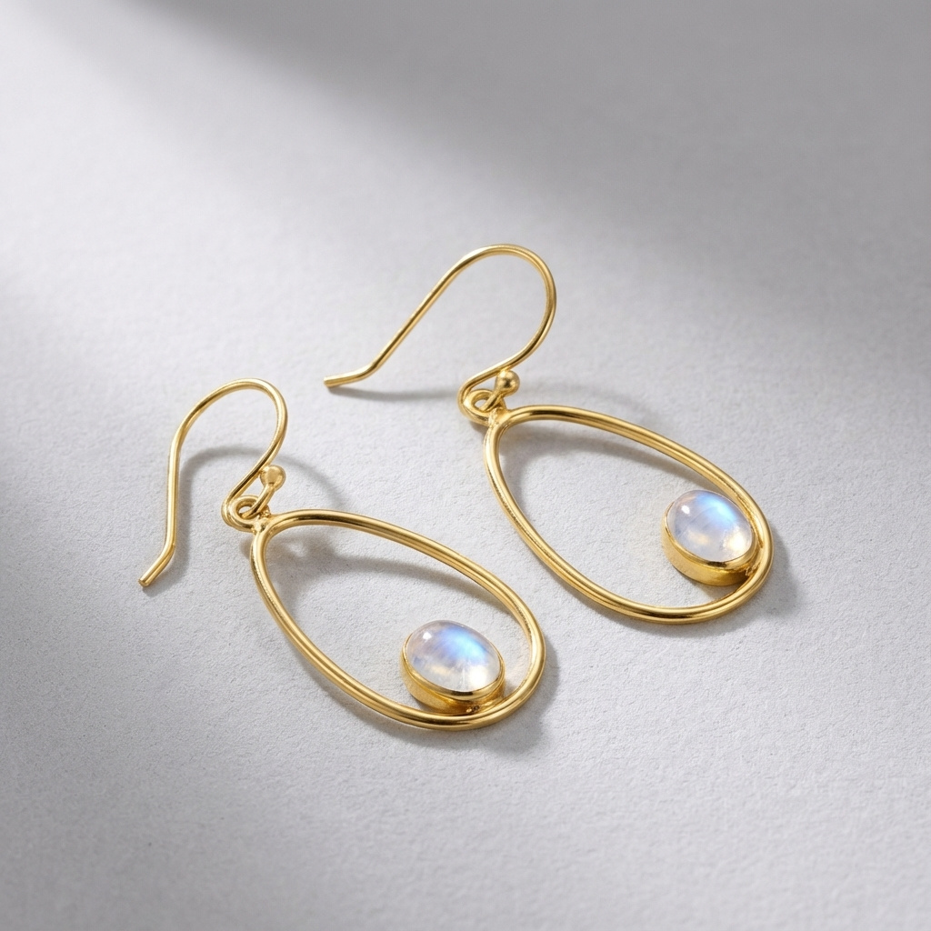 Серьги лунный камень (адуляр) Индия (латунь позолота)