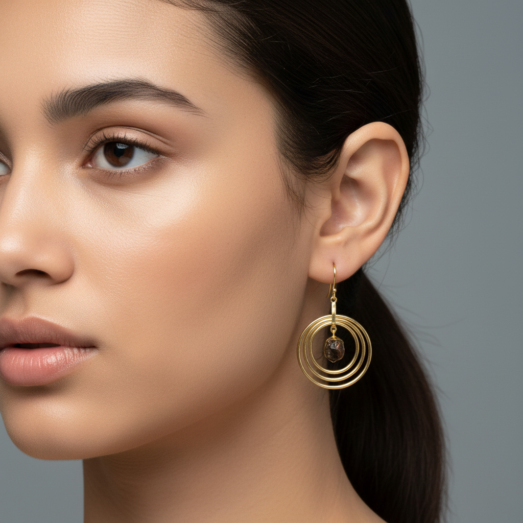 Серьги раухтопаз Бразилия (латунь позолота)